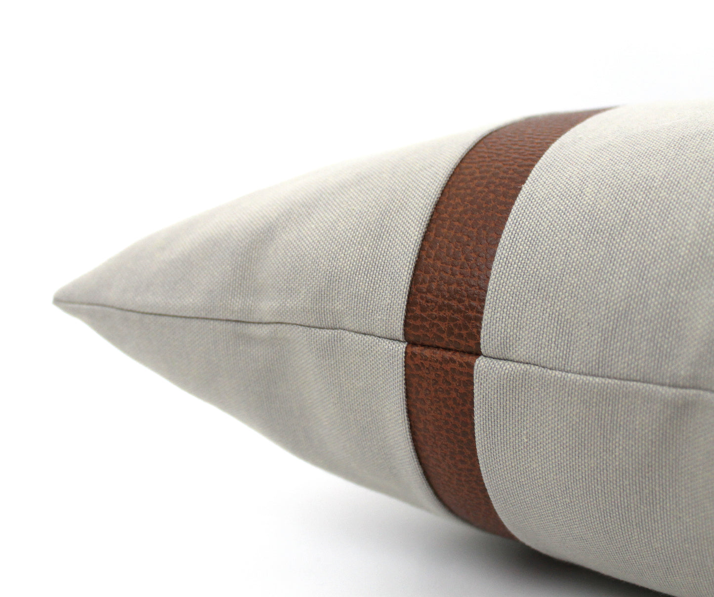 Grey and Faux Brown Leather Colorblock Pillow Cover - Custom Colors