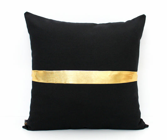 Black and Gold Colorblock Pillow Cover - Custom Metallic Stripe Color