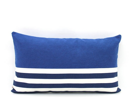 Dark Cobalt and Navy Blue and White Stripe Colorblock Pillow Cover