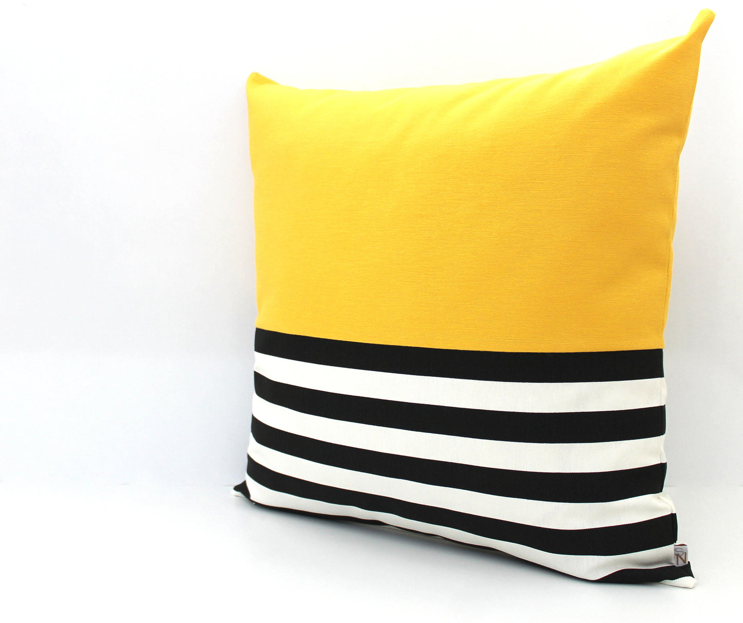 Yellow with Black and White Stripes Colorblock Pillow Cover