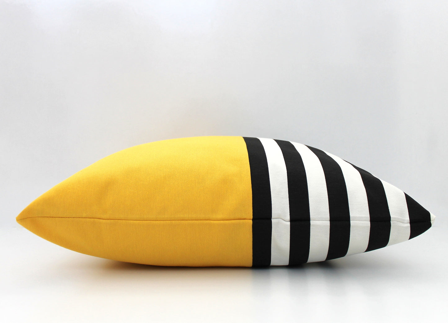 Yellow with Black and White Stripes Colorblock Pillow Cover