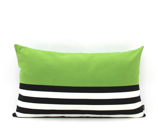 Bright Green, Black and White Colorblock Pillow Cover