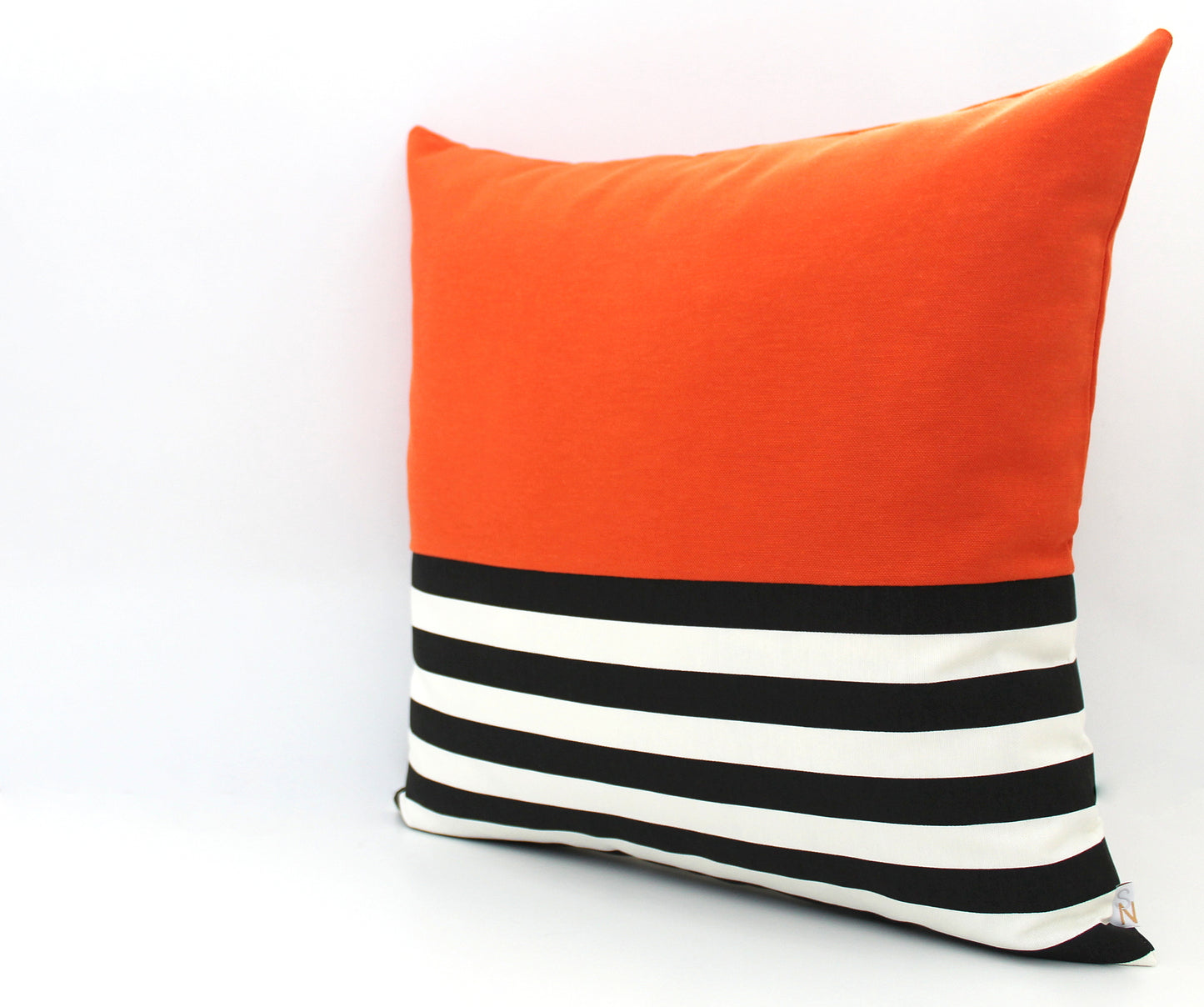 Orange With Black and White Stripes Colorblock Pillow Cover