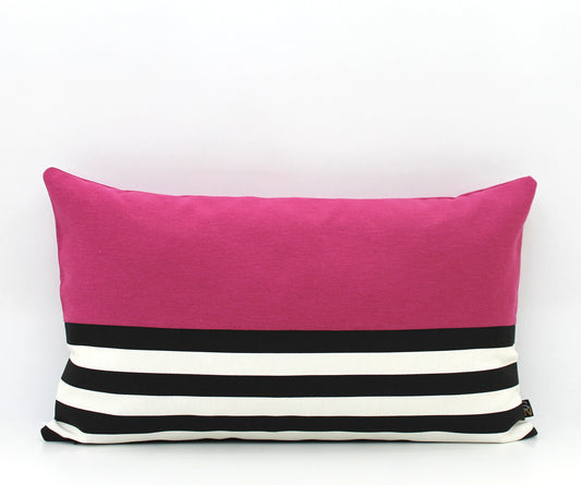 Fuchsia Pink, Black and White Colorblock Pillow Cover