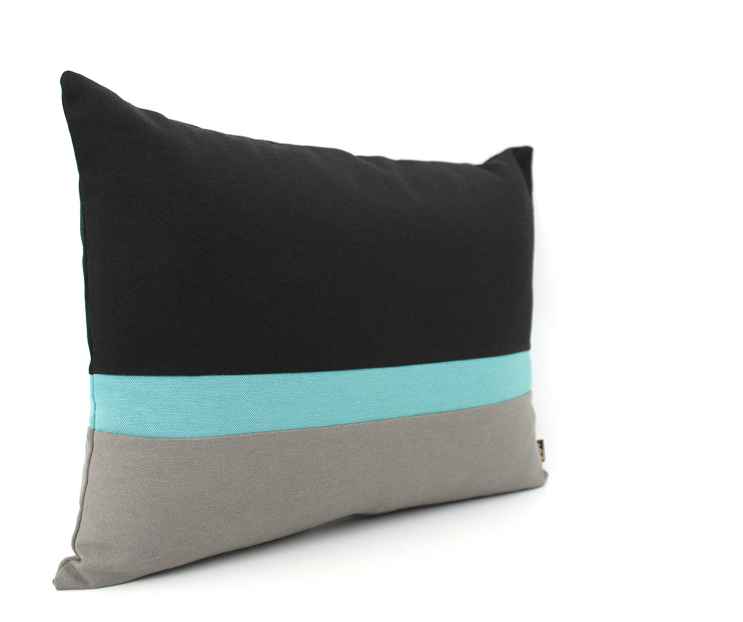 Black, Light Teal and Dark Grey Colorblock Pillow Cover