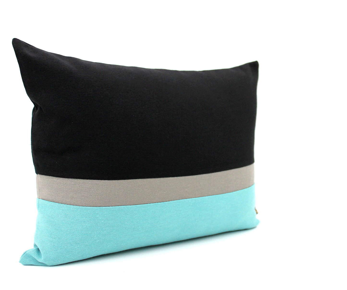 Black, Dark Grey and Light Teal Color Block Pillow Cover