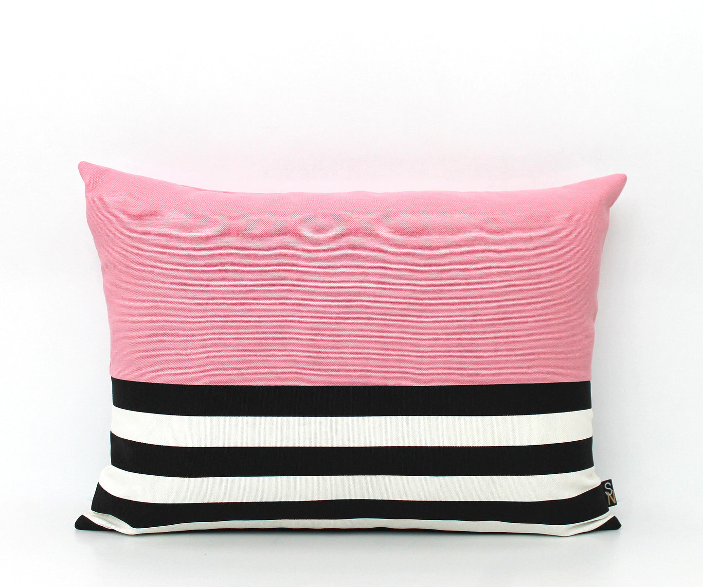 Pink with Black and White Stripes Colorblock Pillow Cover