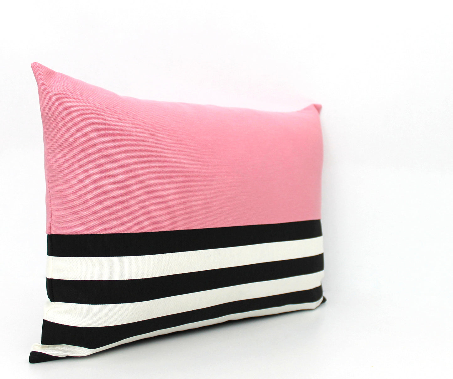 Pink with Black and White Stripes Colorblock Pillow Cover