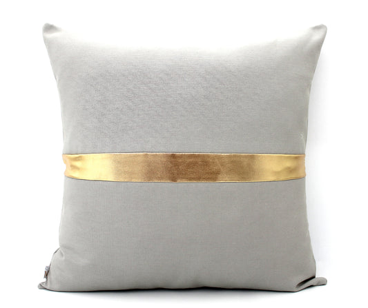 Light Grey and Gold Colorblock Pillow Cover - Custom Metallic Stripe Color