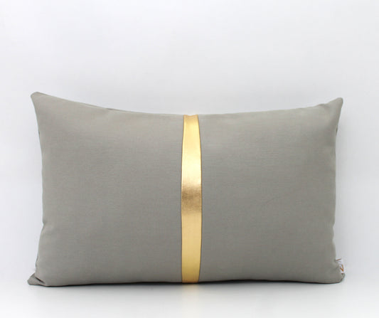 Light Grey and Gold Colorblock Lumbar Pillow Cover - Custom Metallic Stripe Color