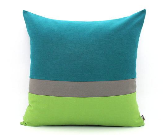 Dark Teal, Dark Grey and Bright Green Color Block Pillow Cover