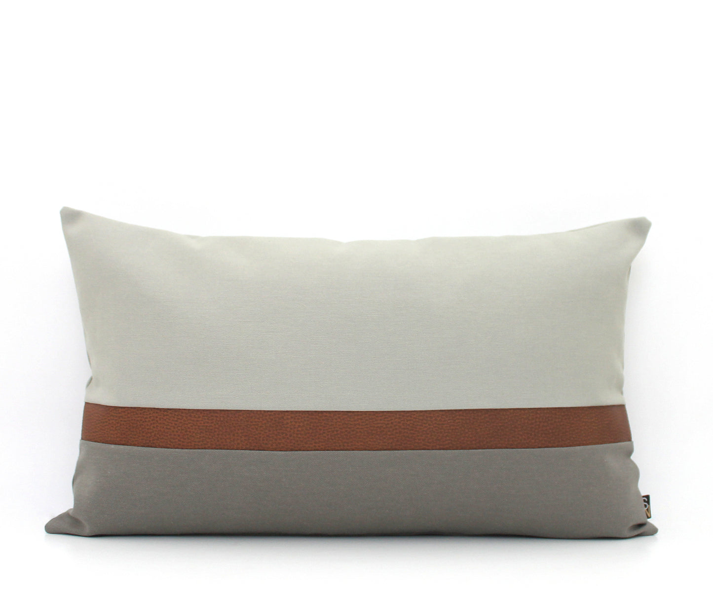 Grey and Brown Faux Leather Colorblock Pillow Cover - All Sizes