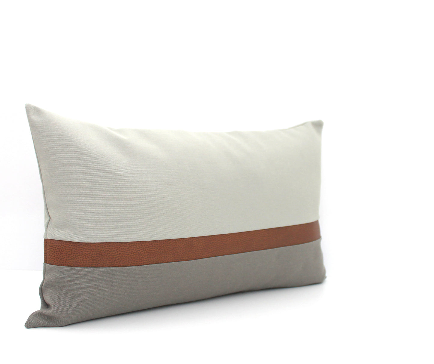 Grey and Brown Faux Leather Colorblock Pillow Cover - All Sizes