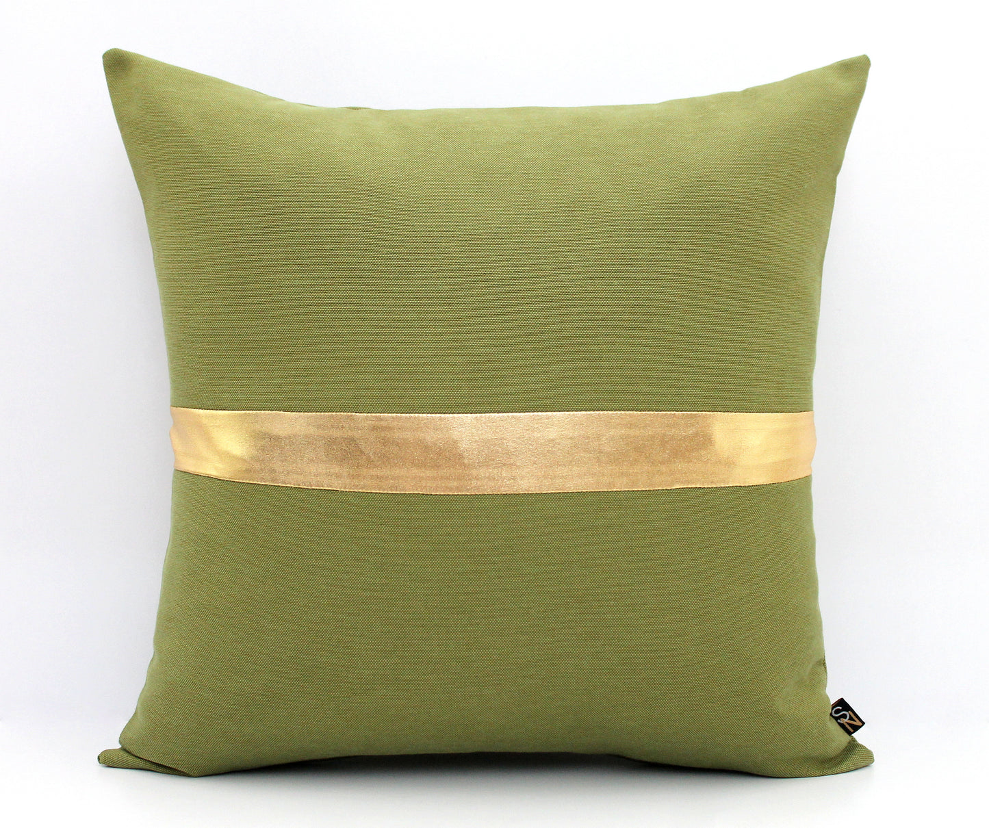 Leaf Green and Gold Colorblock Pillow Cover - Custom Metallic Stripe Color