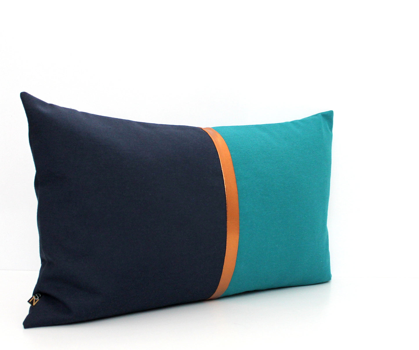 Dark Teal, Navy Blue and Copper Colorblock Pillow Cover - Custom Metallic Stripe Color