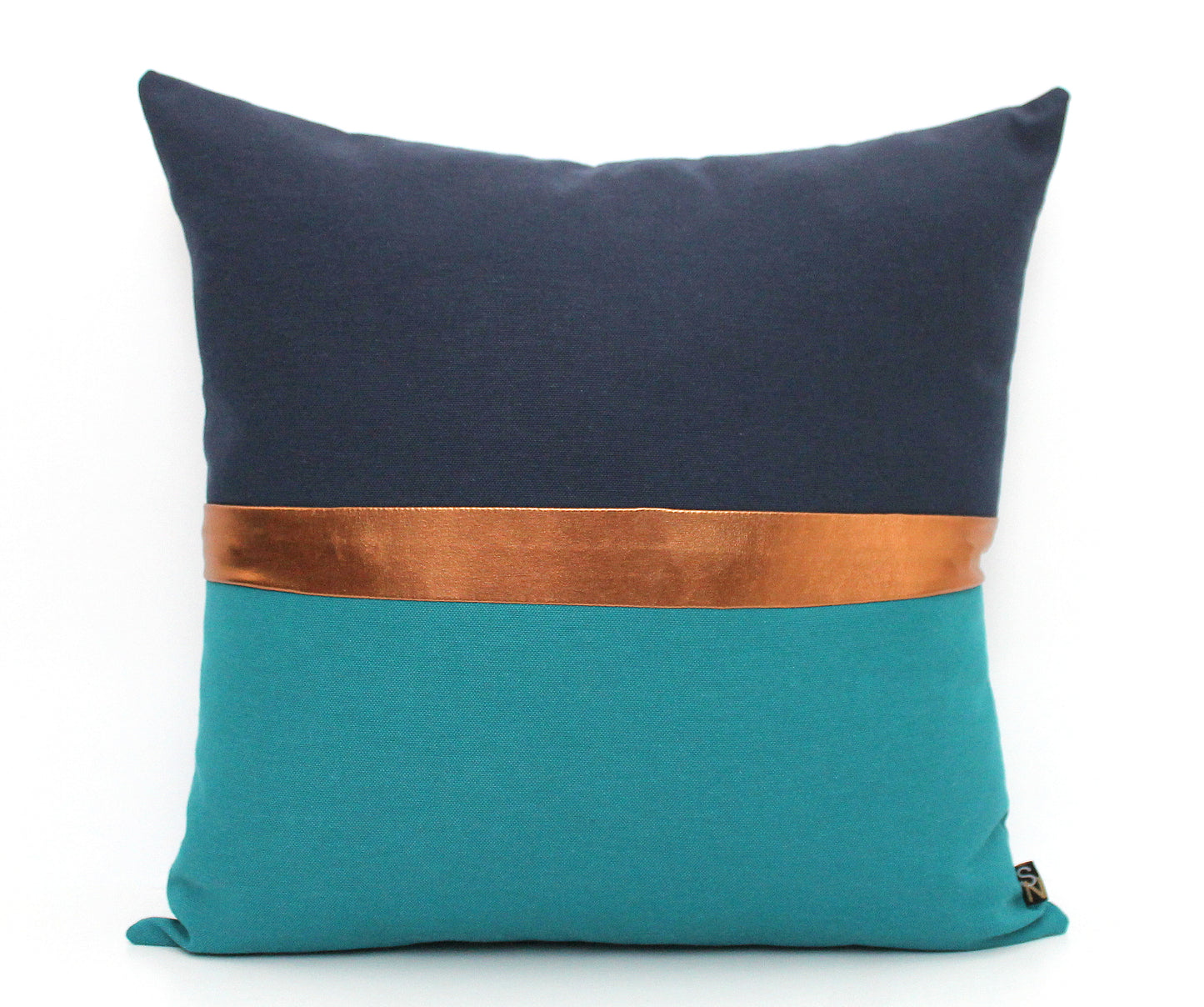 Dark Teal, Navy Blue and Copper Colorblock Pillow Cover - Custom Metallic Stripe Color