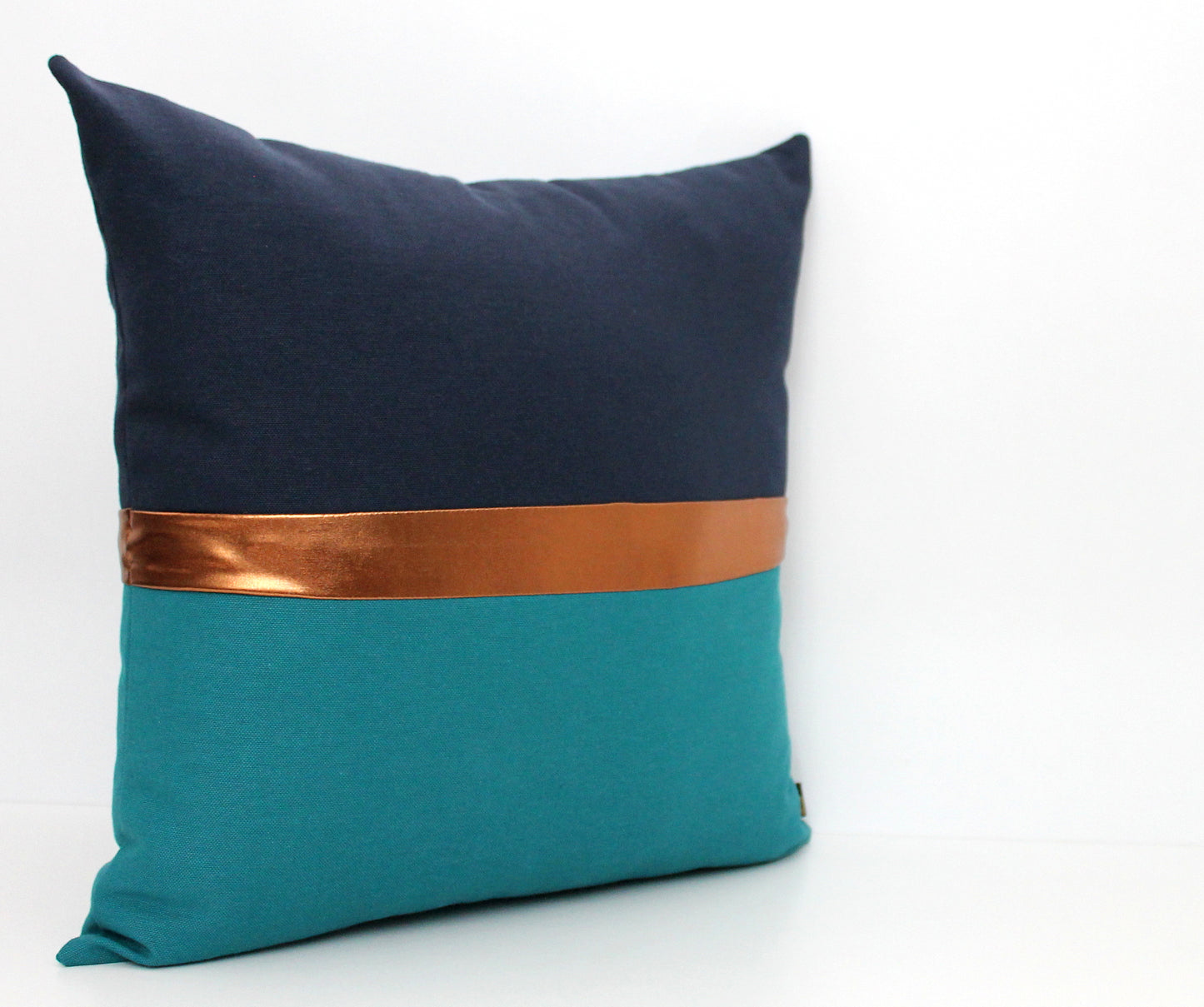 Dark Teal, Navy Blue and Copper Colorblock Pillow Cover - Custom Metallic Stripe Color