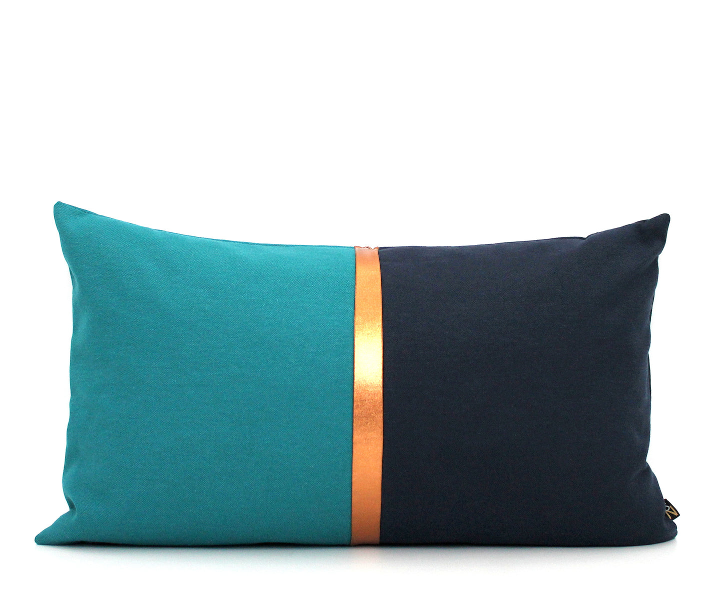 Dark Teal, Navy Blue and Copper Colorblock Pillow Cover - Custom Metallic Stripe Color