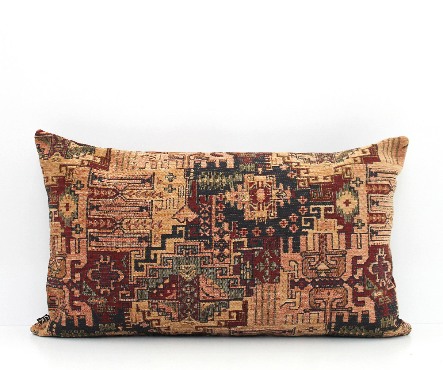 Beige and Brown Turkish Kilim Lumbar Pillow Cover