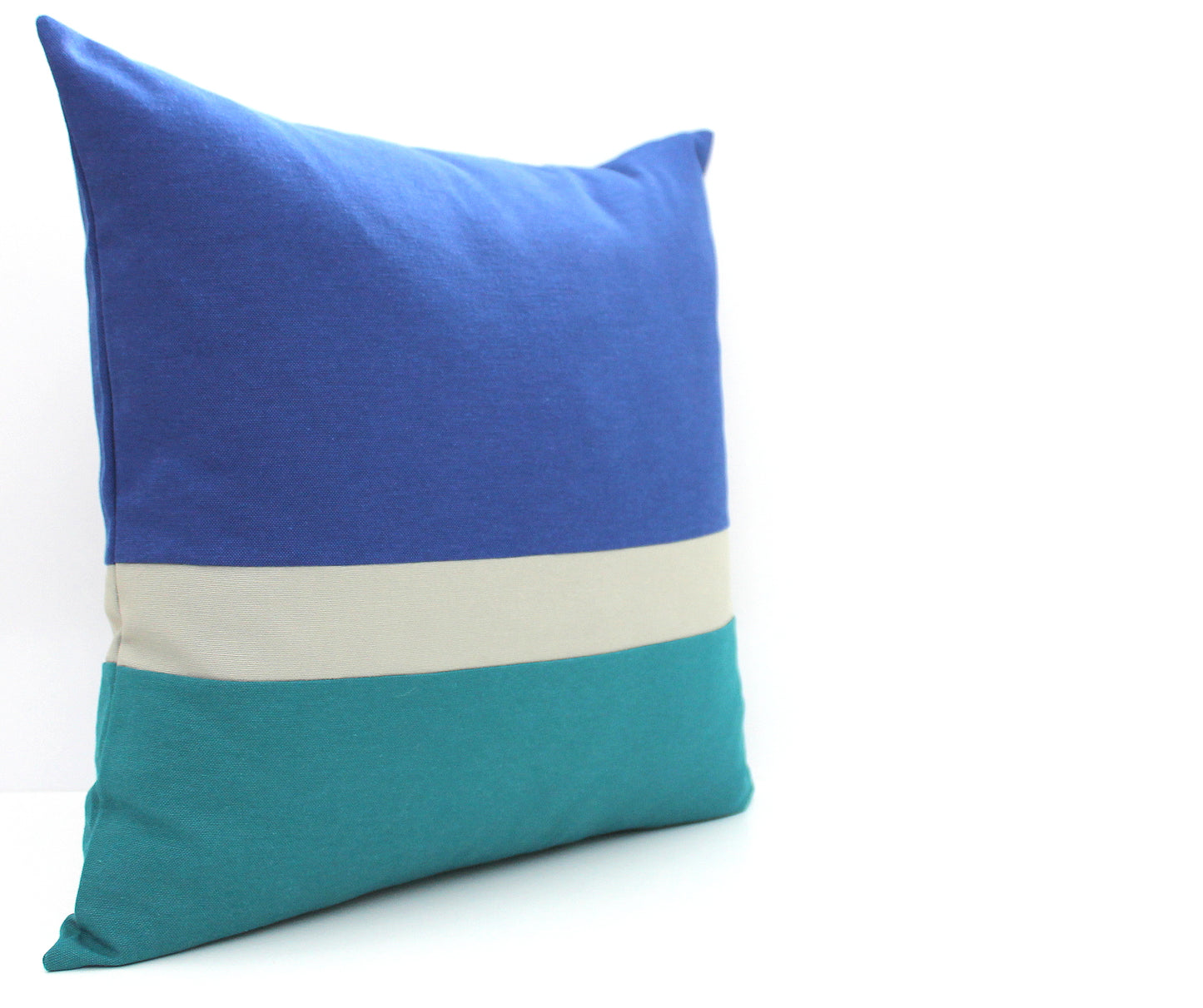 Dark Cobalt Blue, Light Grey and Dark Teal Color Block Pillow Cover