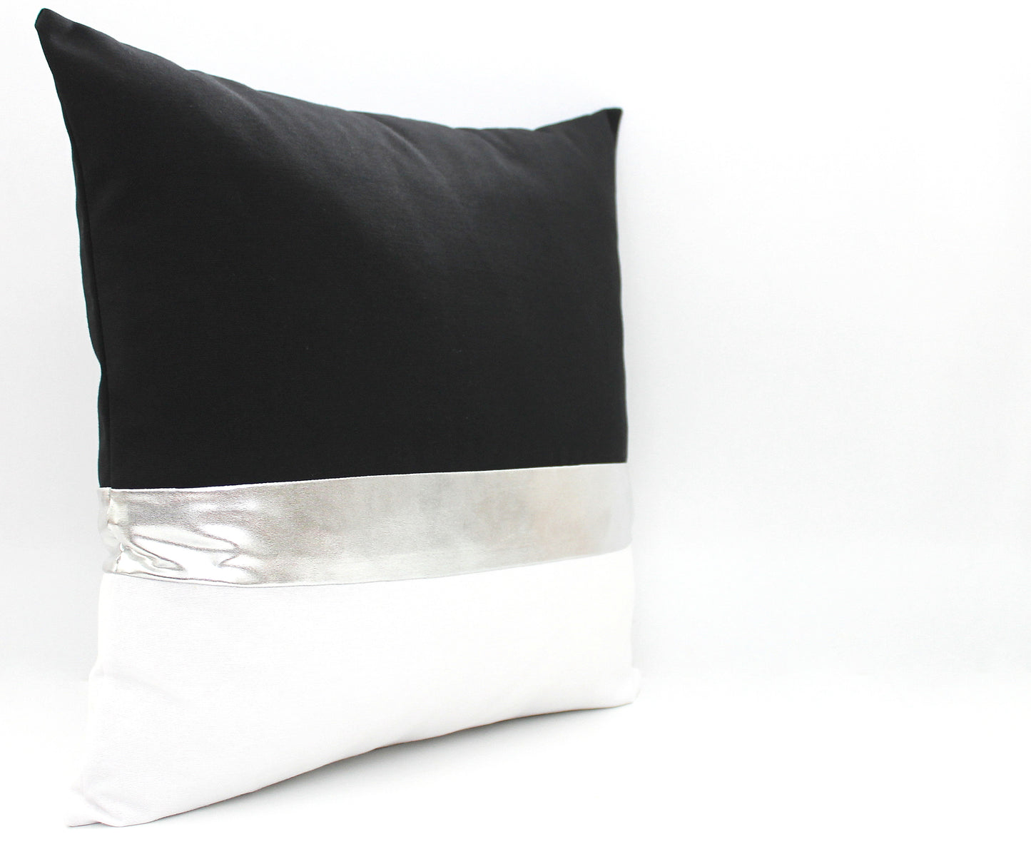 Black, white and Metallic Silver Colorblock Pillow Cover - Custom Metallic Stripe Color