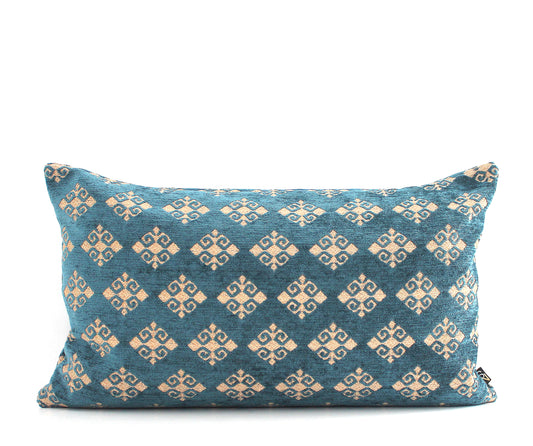 Dark Teal / Petrol Blue High End Turkish Ottoman Lumbar Pillow Cover - Luxurious Boho Throw