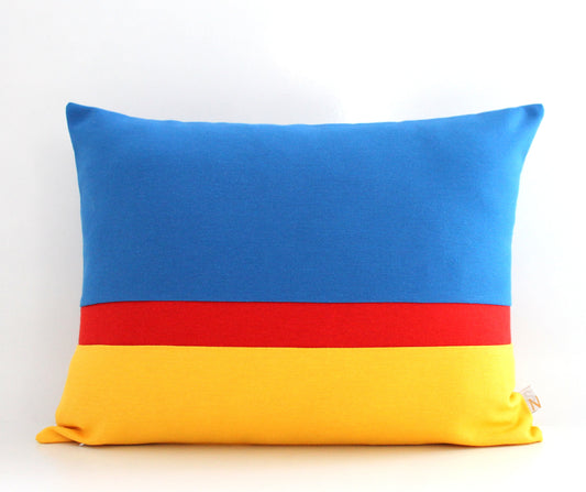 Light Cobalt Blue, Red and Yellow Color Block Pillow Cover