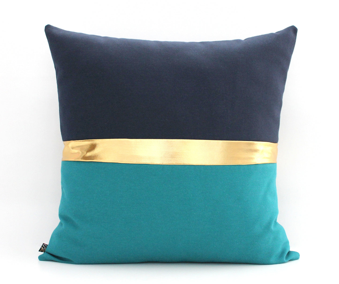 Dark Teal, Navy Blue and Gold Colorblock Pillow Cover - All Sizes, Custom Metallic Stripe Color