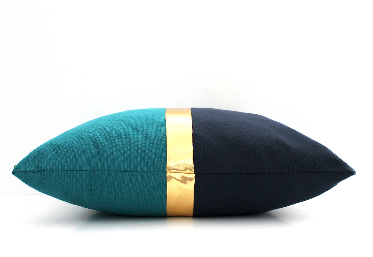 Dark Teal, Navy Blue and Gold Colorblock Pillow Cover - All Sizes, Custom Metallic Stripe Color