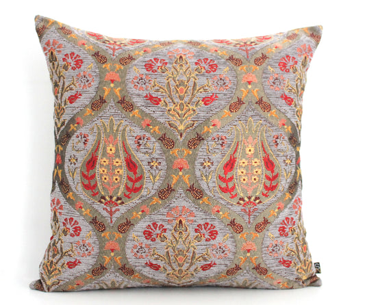 Grey and Gold Ottoman Turkish Pillow Cover