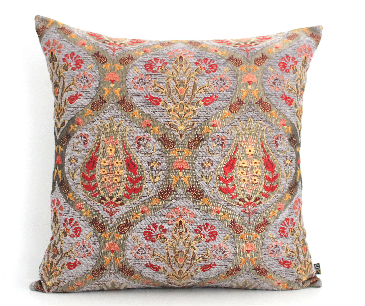 Grey and Gold Ottoman Turkish Lumbar Pillow Cover