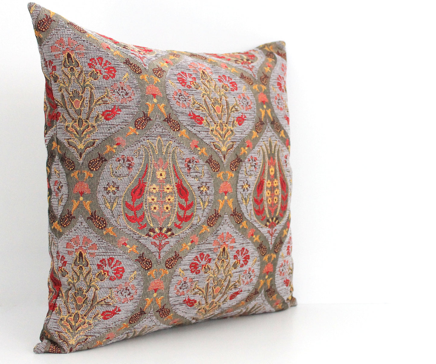 Grey and Gold Ottoman Turkish Pillow Cover