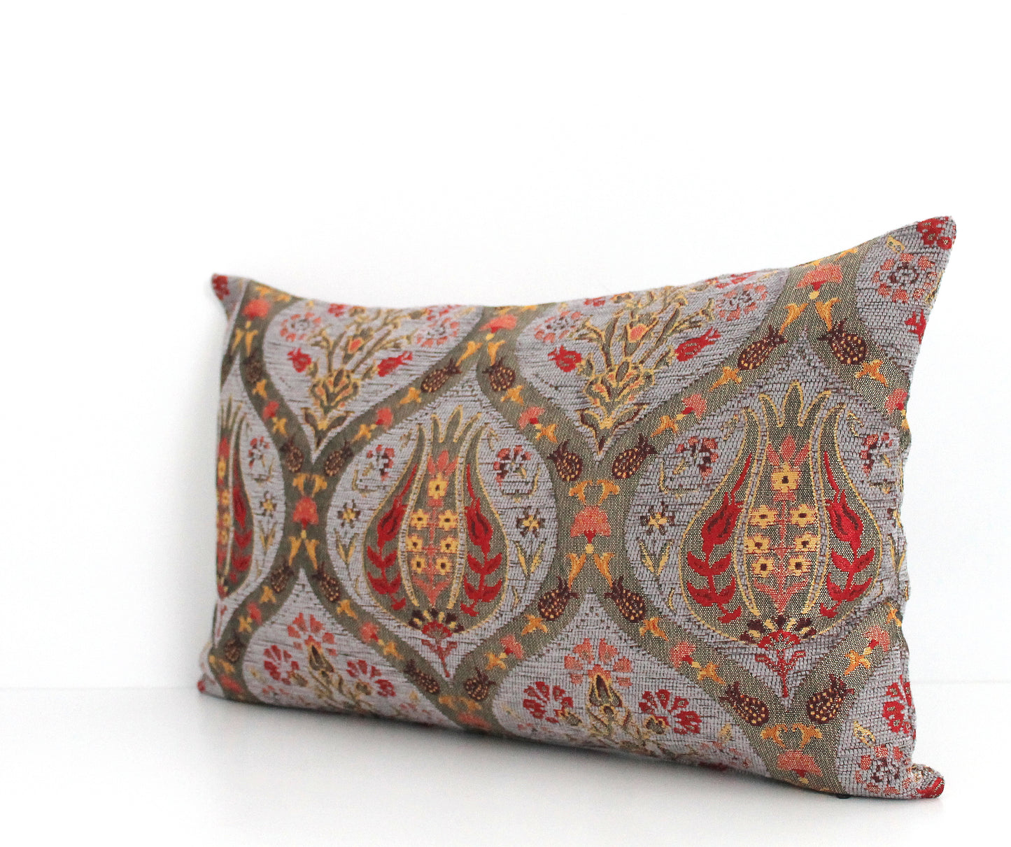 Grey and Gold Ottoman Turkish Pillow Cover