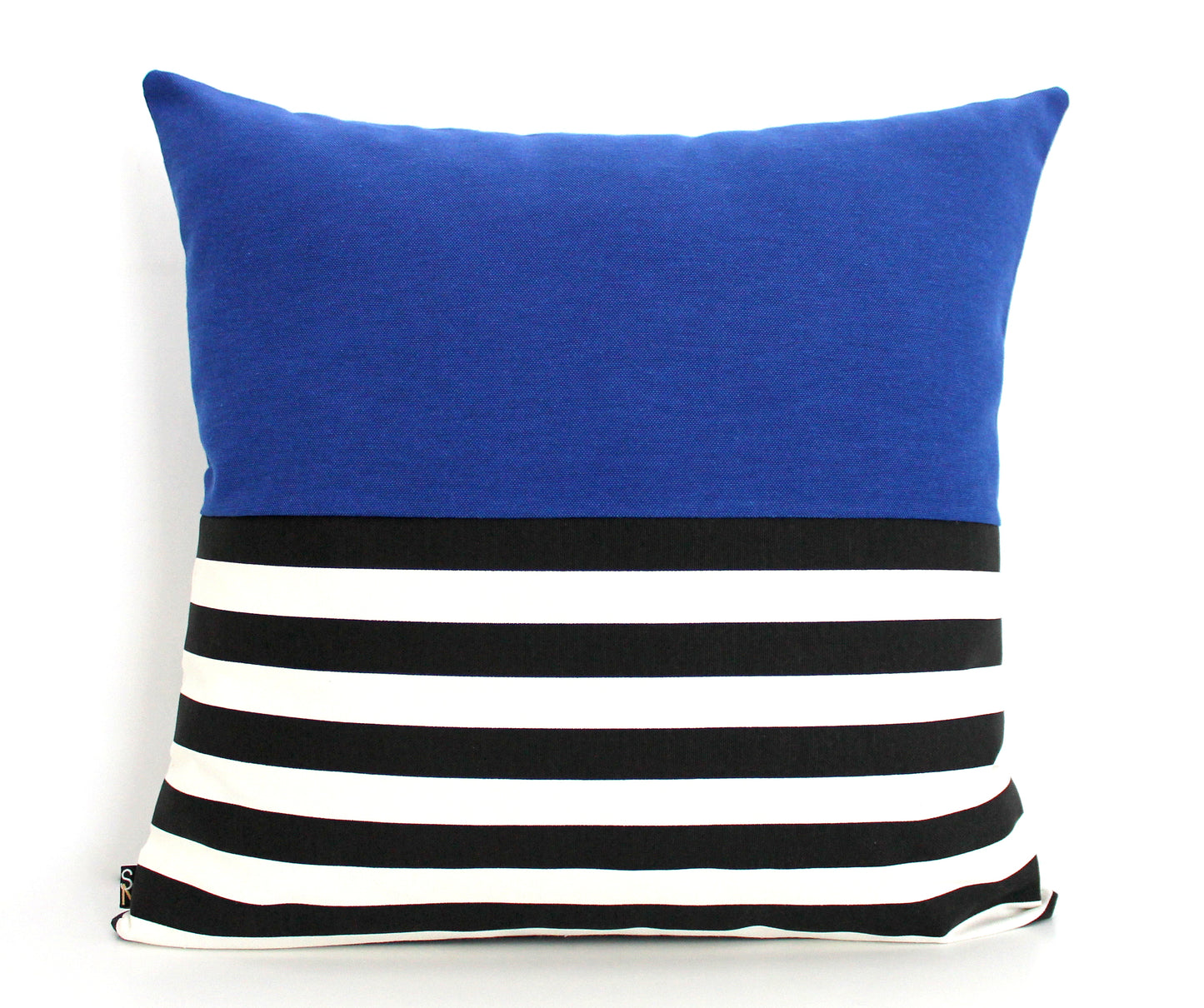 Cobalt Blue, Black and White Stripe Colorblock Pillow Cover