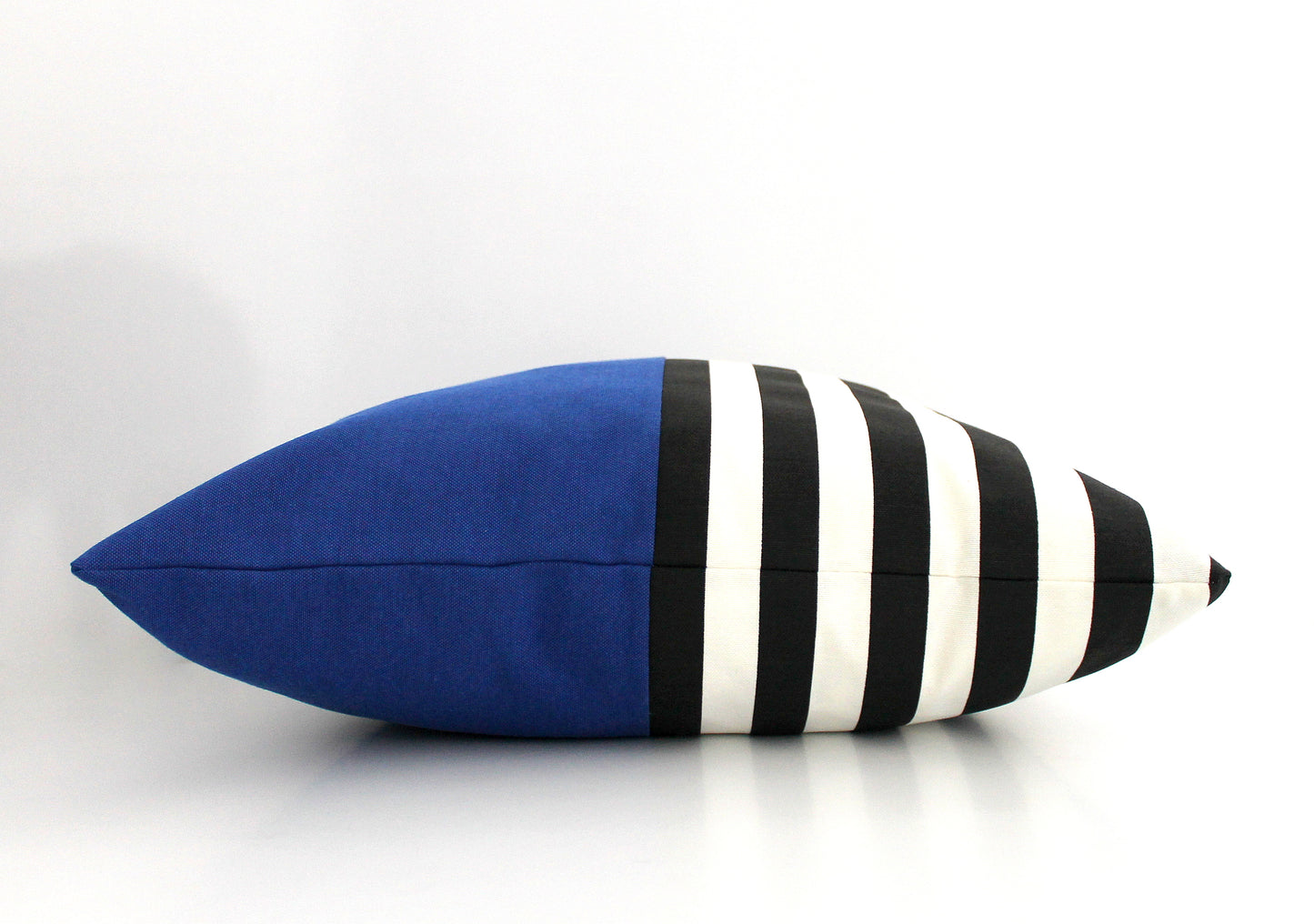 Cobalt Blue, Black and White Stripe Colorblock Pillow Cover