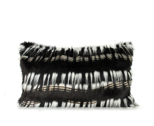 Luxury Black and White Faux Fur Lumbar Pillow Cover - Custom Backing Color