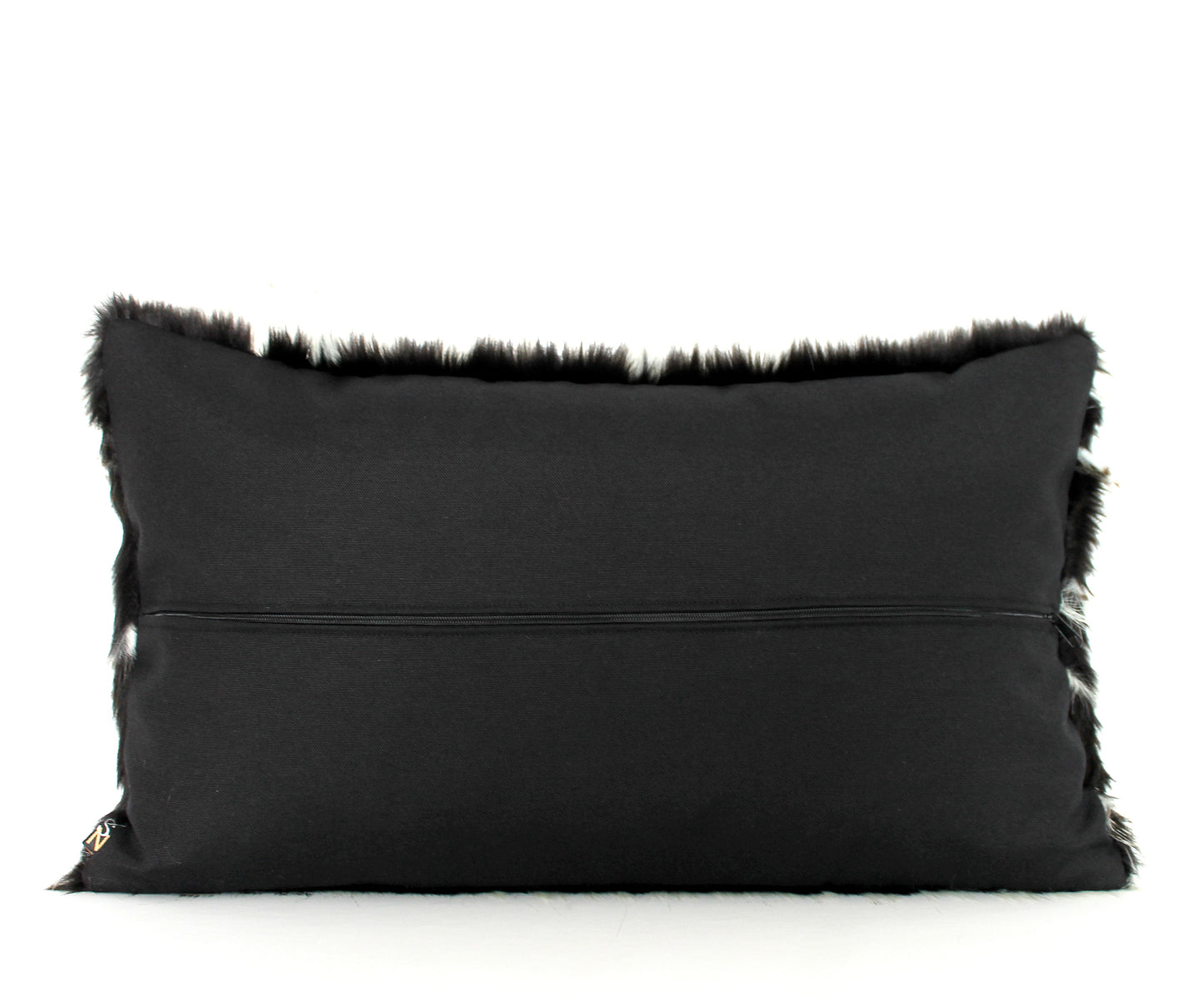 Luxury Black and White Faux Fur Lumbar Pillow Cover - Custom Backing Color