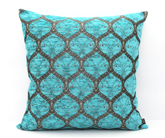 Turquoise Blue and Pewter Grey Ottoman Turkish Pillow Cover