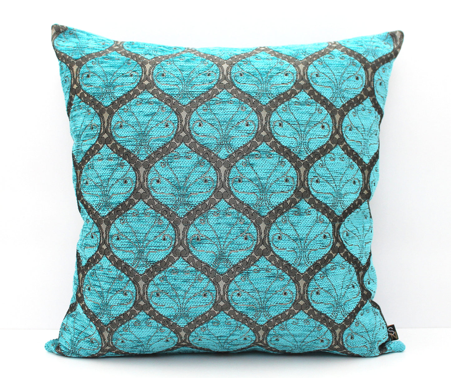 Turquoise Blue and Pewter Grey Ottoman Turkish Lumbar Pillow Cover