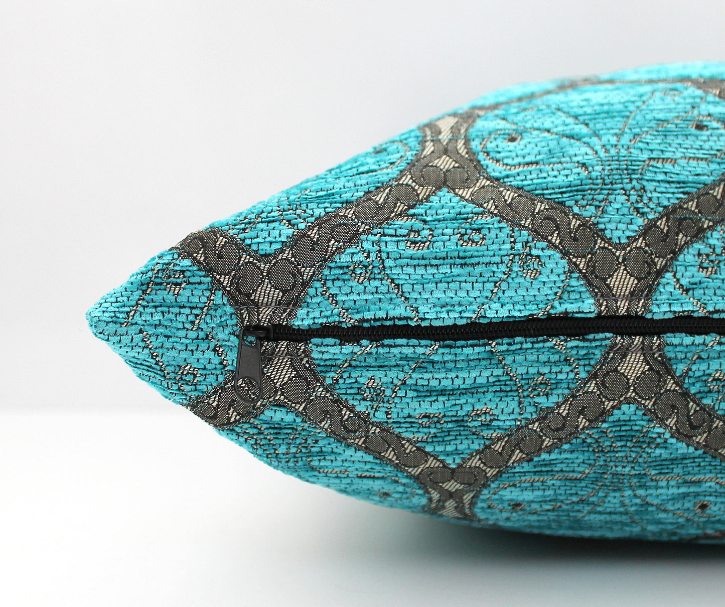 Turquoise Blue and Pewter Grey Ottoman Turkish Pillow Cover