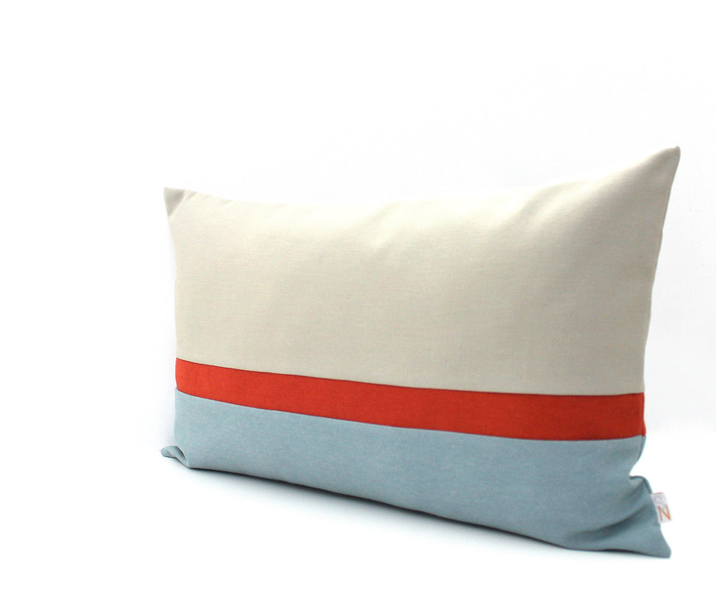 Light Grey, Rust and Blue Grey Color Block Pillow Cover