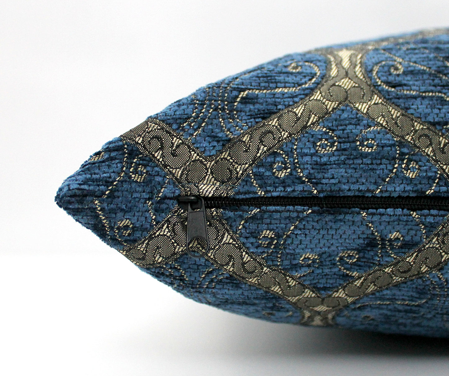 Petrol Blue and Gold Ottoman Turkish Pillow Cover