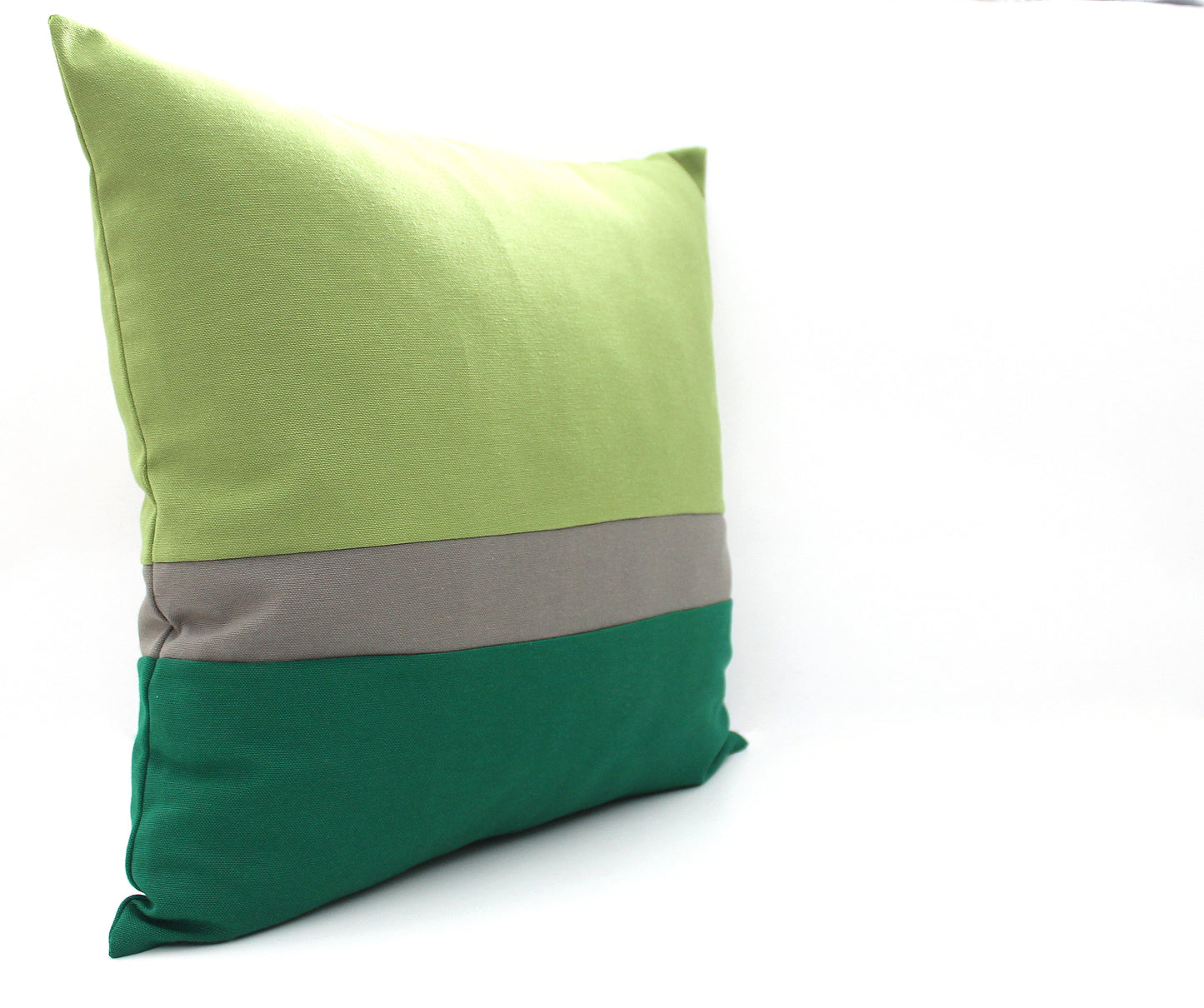 Apple Green, Kelly Green and Dark Grey Color Block Pillow Cover