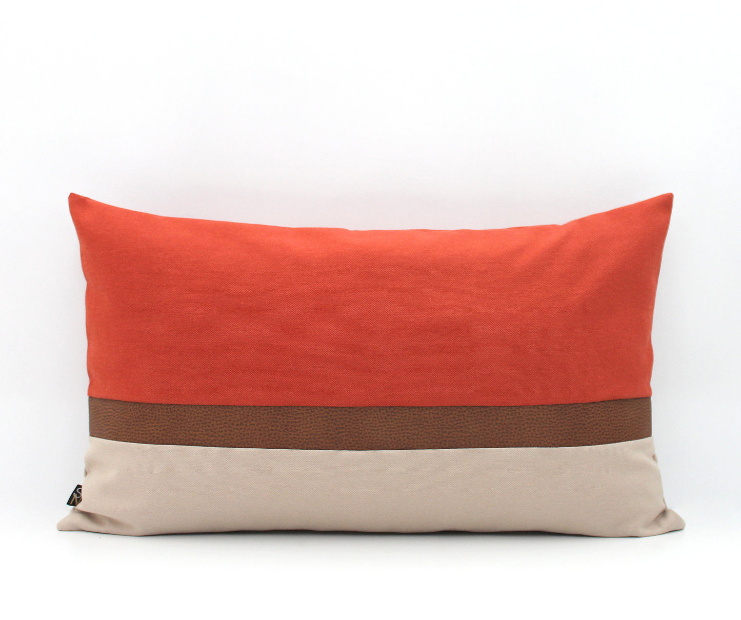 Rust, Stone and Brown Faux Leather Colorblock Pillow Cover