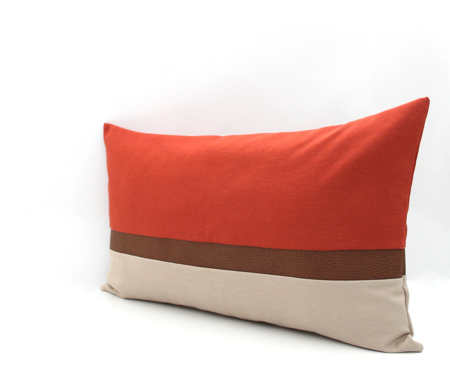 Rust, Stone and Brown Faux Leather Colorblock Pillow Cover