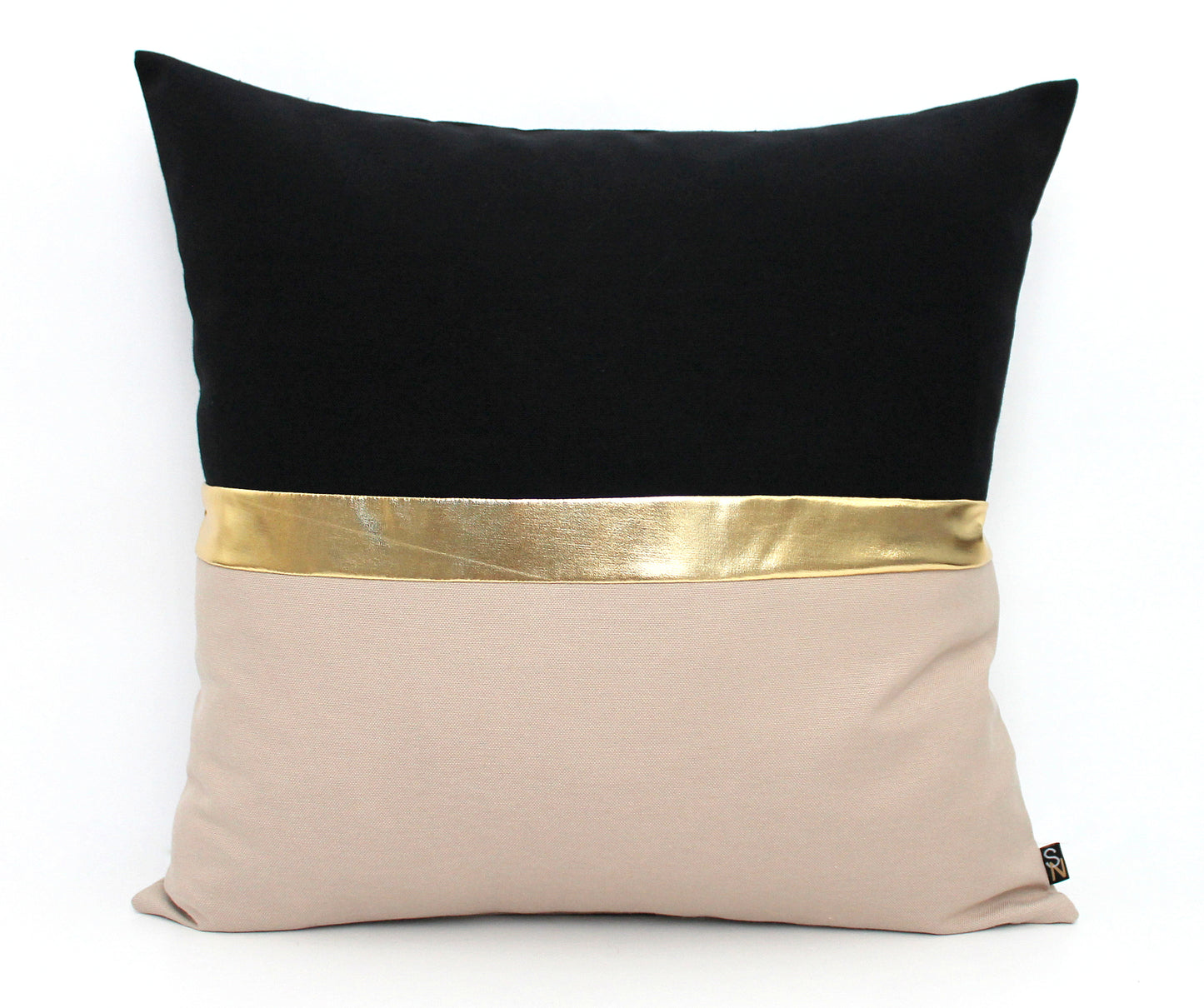 Stone, Black and Metallic Gold Colorblock Pillow Cover