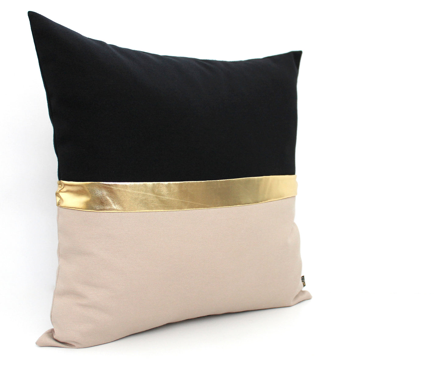 Stone, Black and Metallic Gold Colorblock Pillow Cover