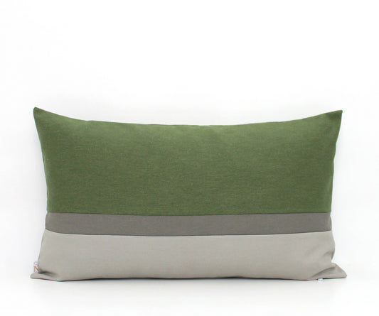 Olive Green and Grey Colorblock Lumbar Pillow Cover