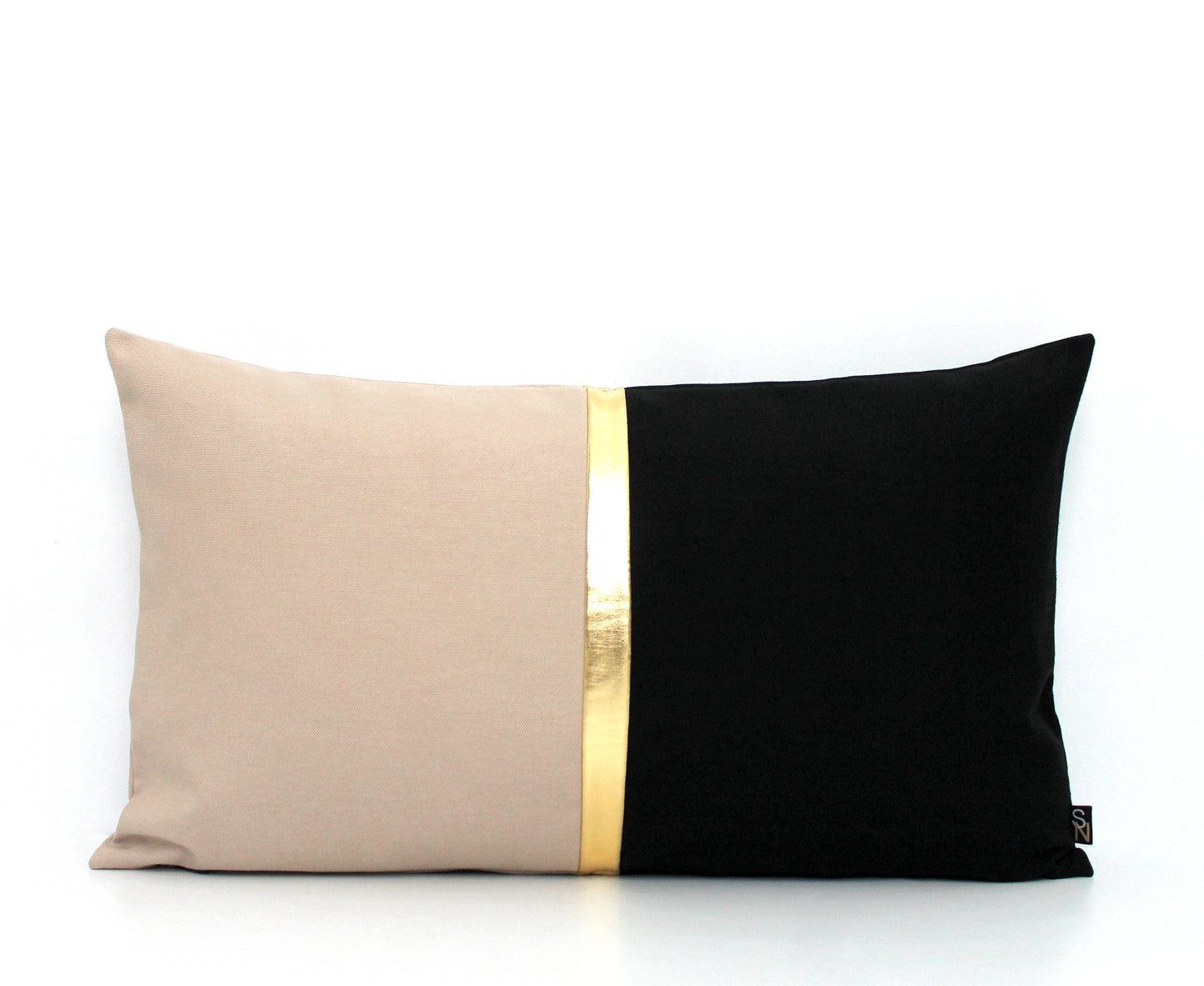 Stone, Black and Metallic Gold Colorblock Pillow Cover