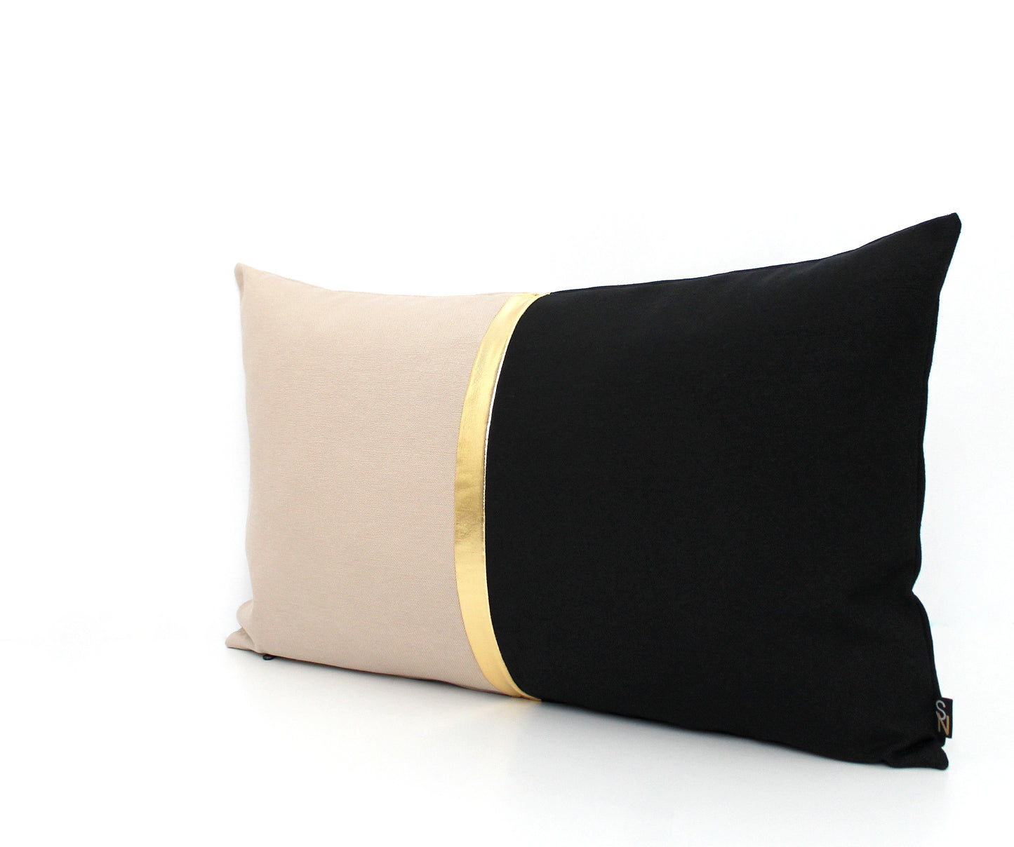 Stone, Black and Metallic Gold Colorblock Pillow Cover